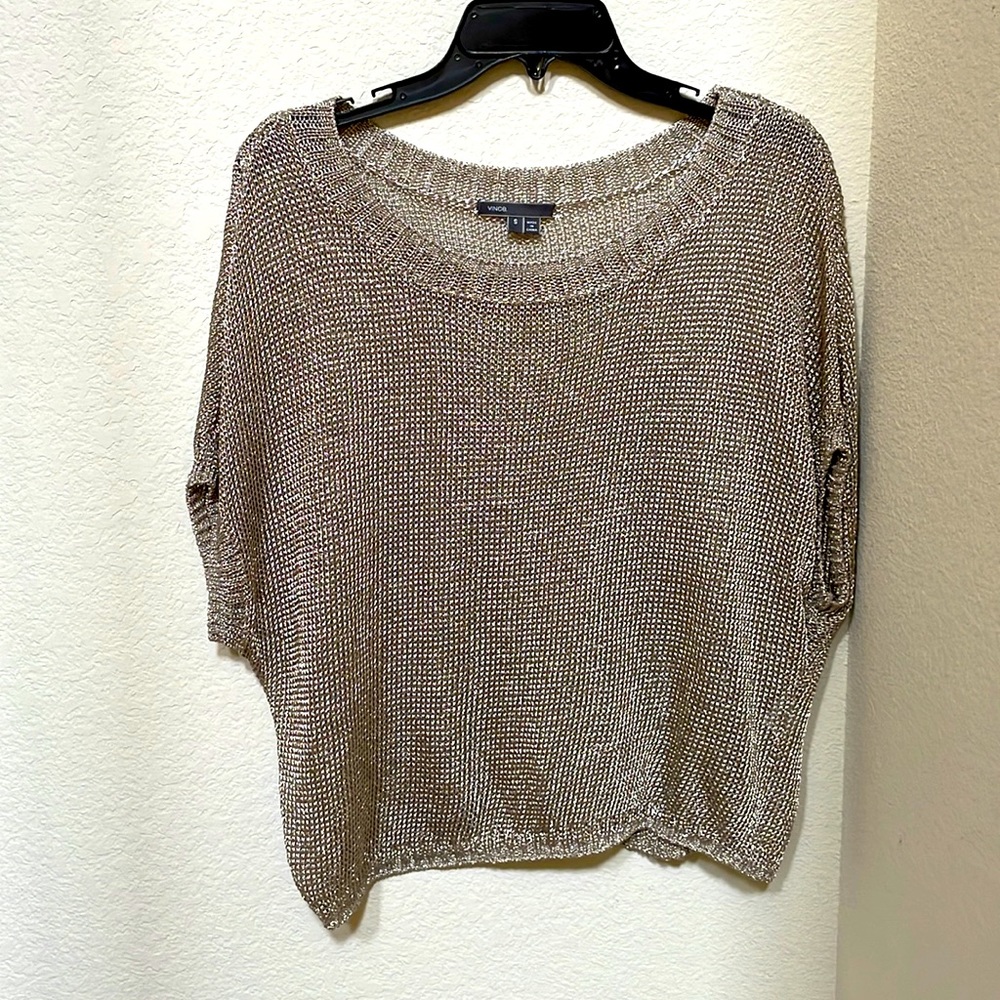 Vince beautiful knit in soft metallic gold for night out with jeans & timeless.